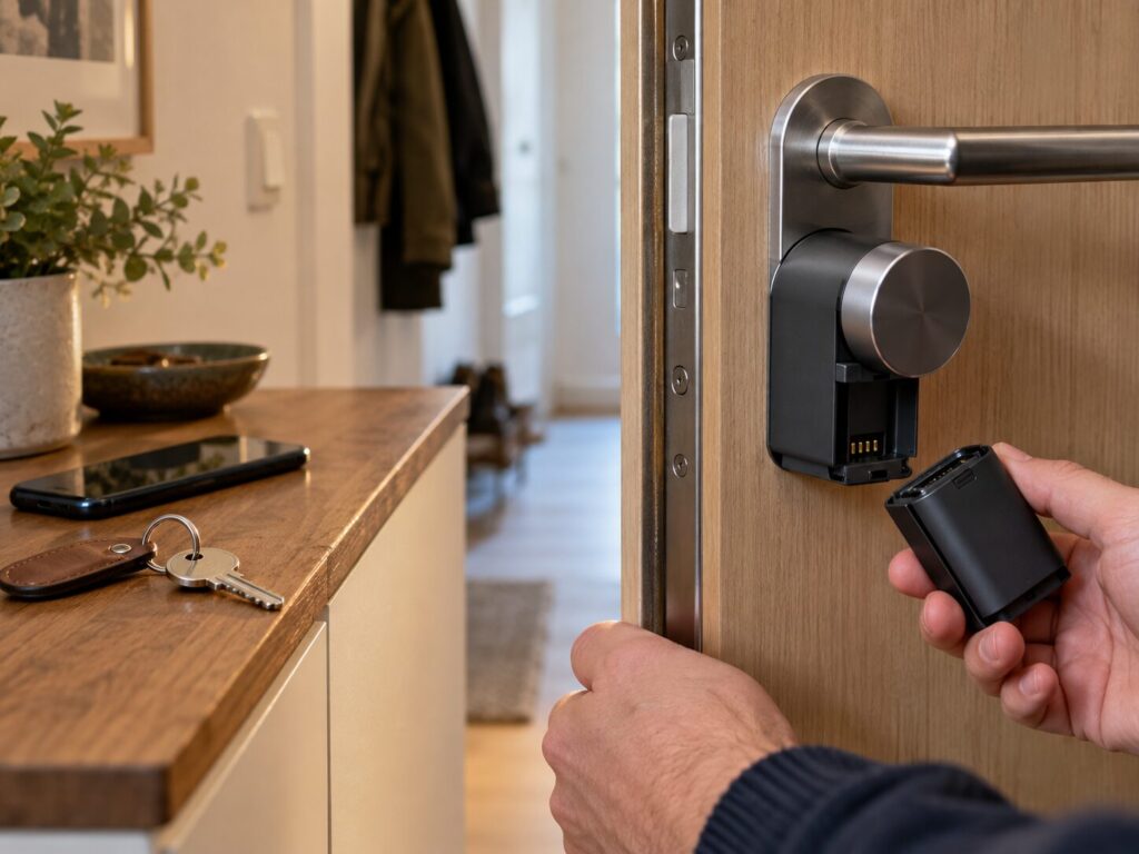 Smart Lock: Smartes Türschloss richtig auswählen und nachrüsten 5 Smart Lock mit entnehmbarem Akku und klassischem Schlüssel als Rückfallebene