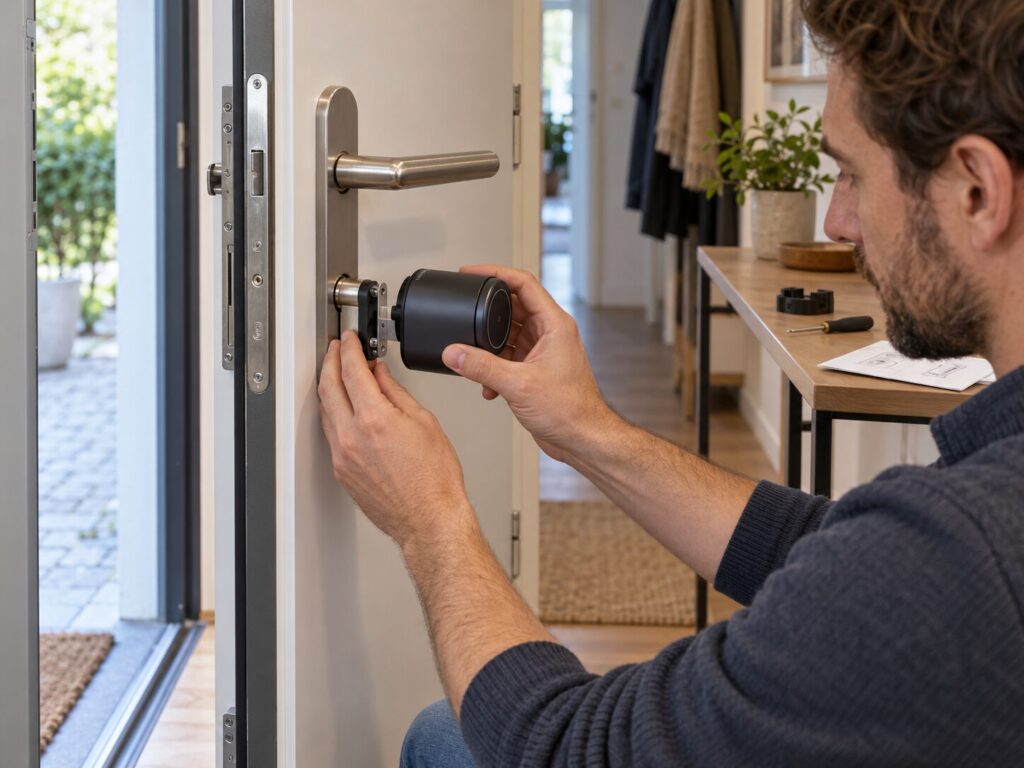 Smart Lock: Smartes Türschloss richtig auswählen und nachrüsten 3 Retrofit Smart Lock ohne Bohren an einer Wohnungstür montieren
