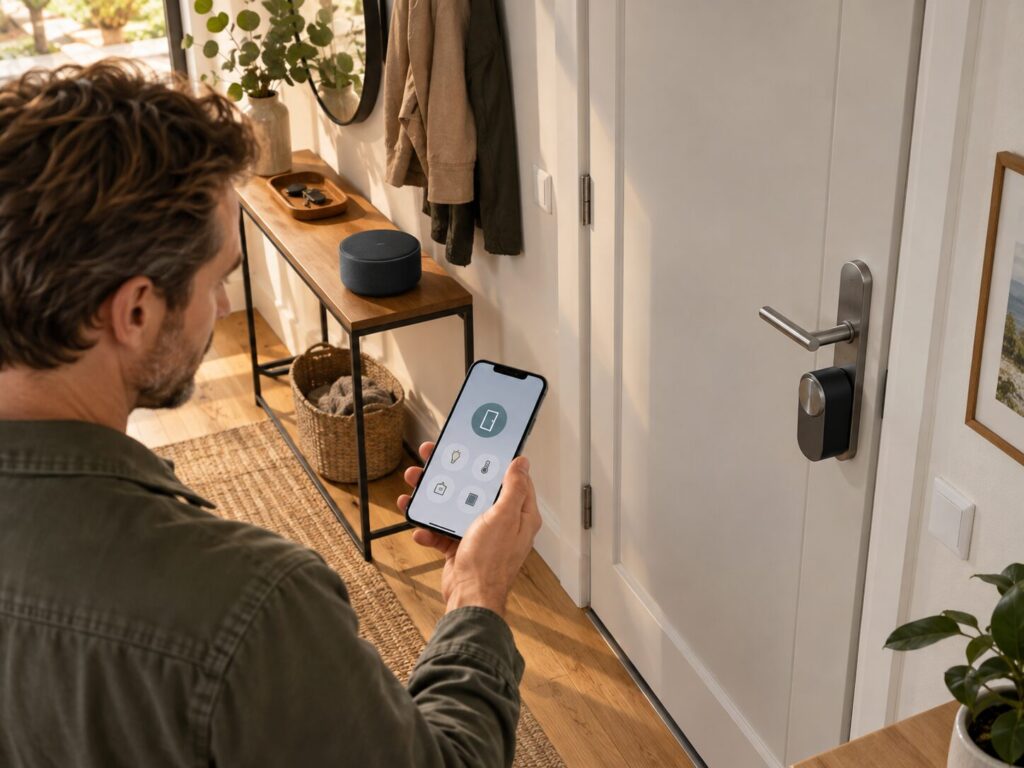Smart Lock: Smartes Türschloss richtig auswählen und nachrüsten 7 Smart Lock mit Matter und Smart-Home-Steuerung im Eingangsbereich