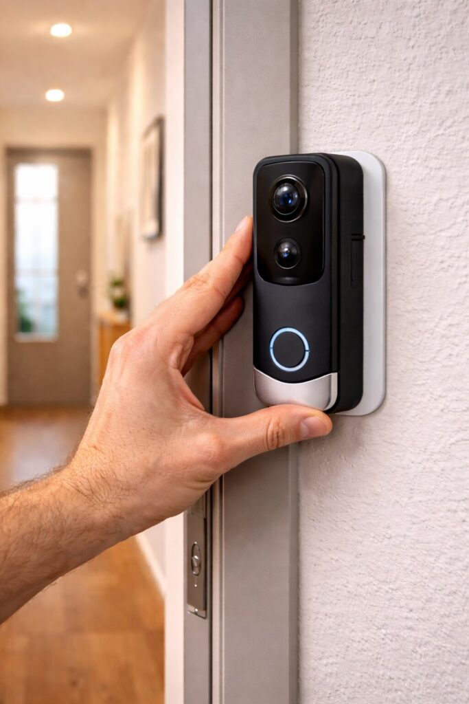 Türsprechanlage ohne Bohren montieren (Mietwohnung) — sichere Methoden 4 Montage einer WLAN Türklingel mit Klebepad ohne Bohren