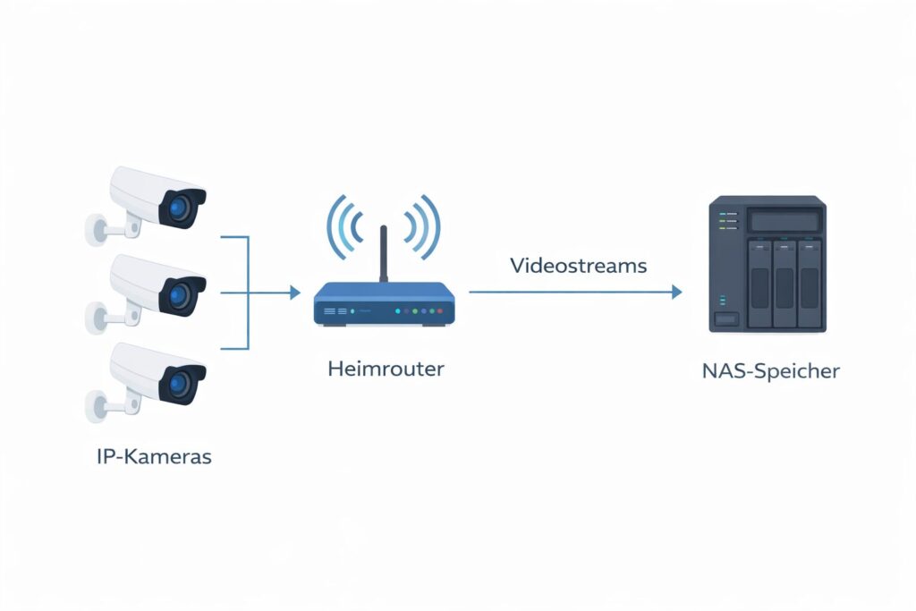 Netzwerkkameras speichern Videos auf einem NAS Speicher im Heimnetzwerk
