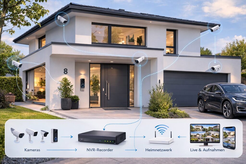 Überwachungskameras mit zentralem NVR-Aufzeichnungssystem