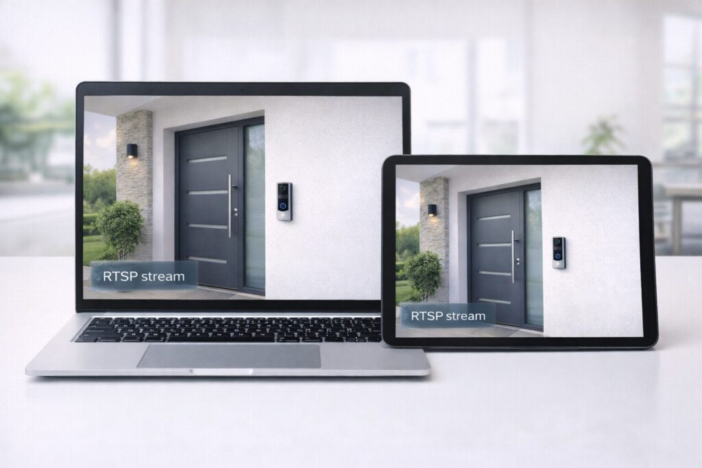 RTSP Videostream einer Kamera auf Laptop und Tablet