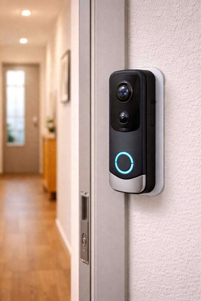 Türsprechanlage ohne Bohren montieren (Mietwohnung) — sichere Methoden 1 WLAN Türklingel ohne Bohren an Wohnungstür mit Klebemontage installiert