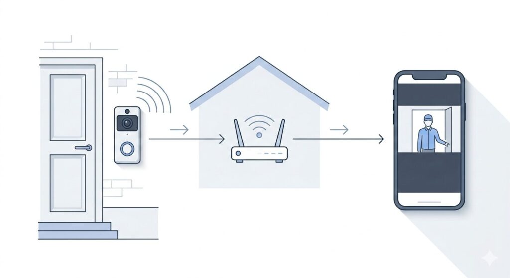 Türsprechanlage ohne Bohren montieren (Mietwohnung) — sichere Methoden 7 WLAN Verbindung zwischen Video Türklingel, Router und Smartphone