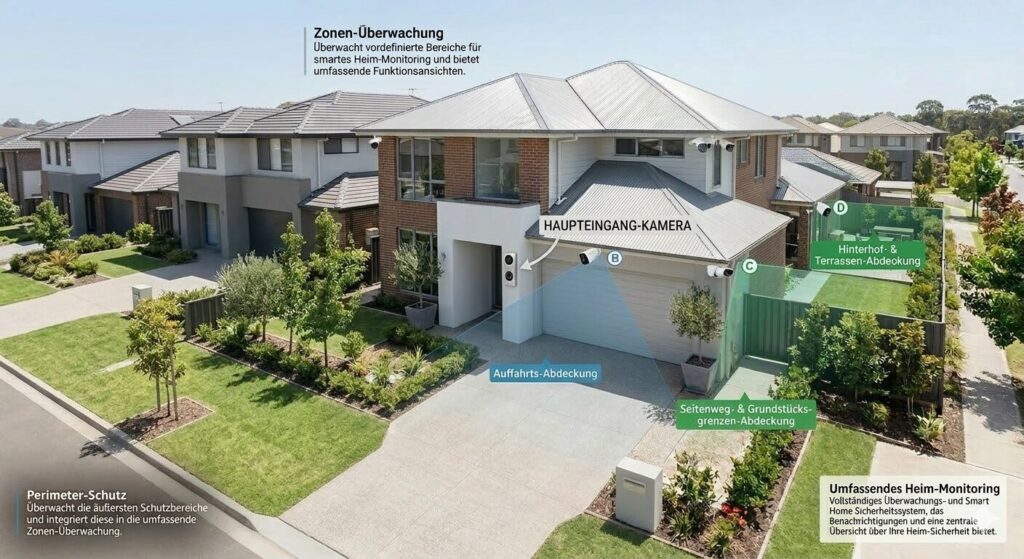 Haus mit Türsprechanlage und mehreren Überwachungskameras