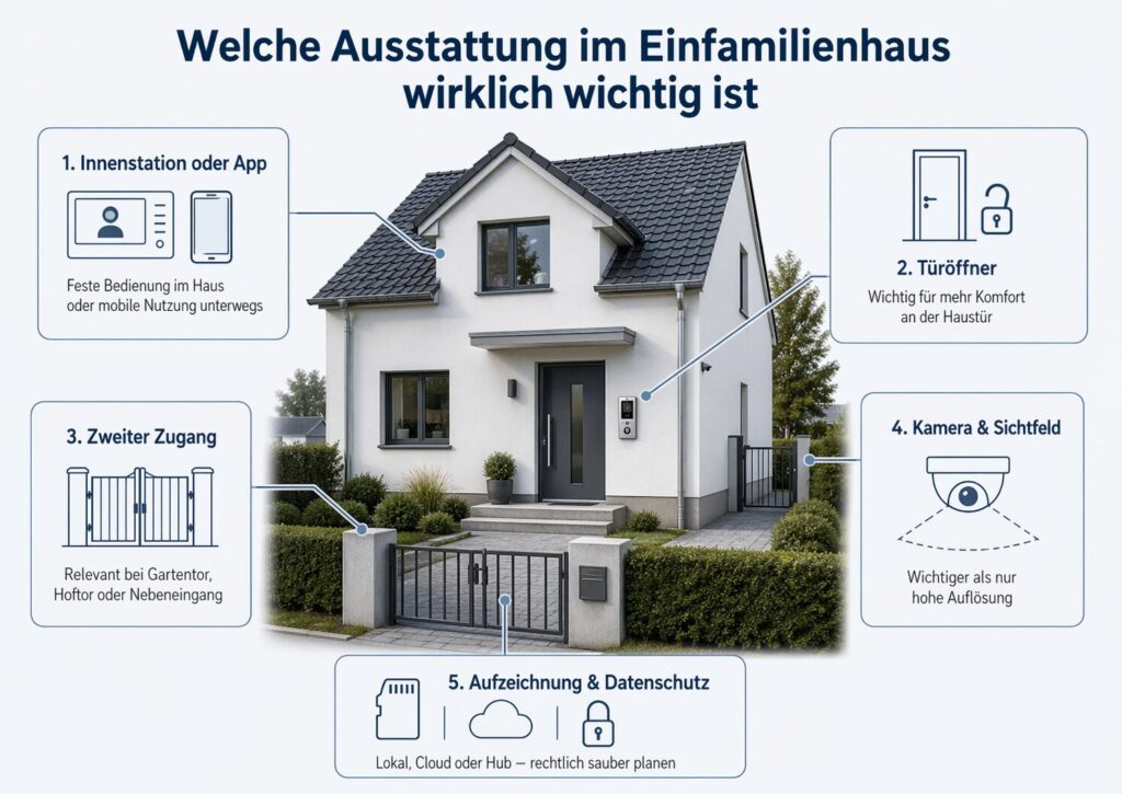 Infografik zur wichtigen Ausstattung einer Türsprechanlage im Einfamilienhaus