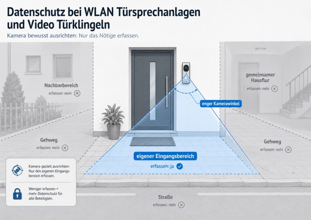 Kamerawinkel einer WLAN Türsprechanlage datenschutzfreundlich ausrichten