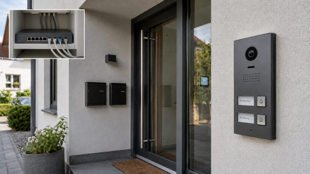 IP und PoE Türsprechanlage im Neubau eines Zweifamilienhauses