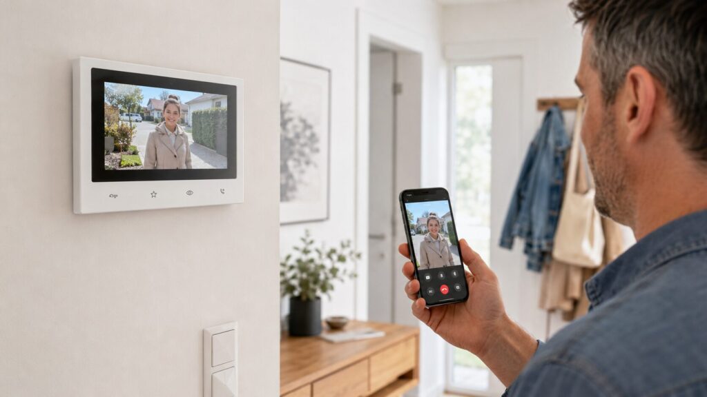 Türsprechanlage mit Innenmonitor und App im Neubau als praktische Kombination