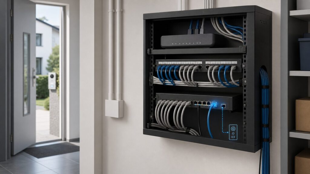 PoE-Switch und Netzwerkschrank für eine LAN Türsprechanlage