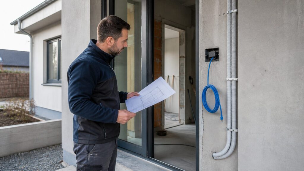 Netzwerkkabel für eine PoE Türsprechanlage im Neubau geplant