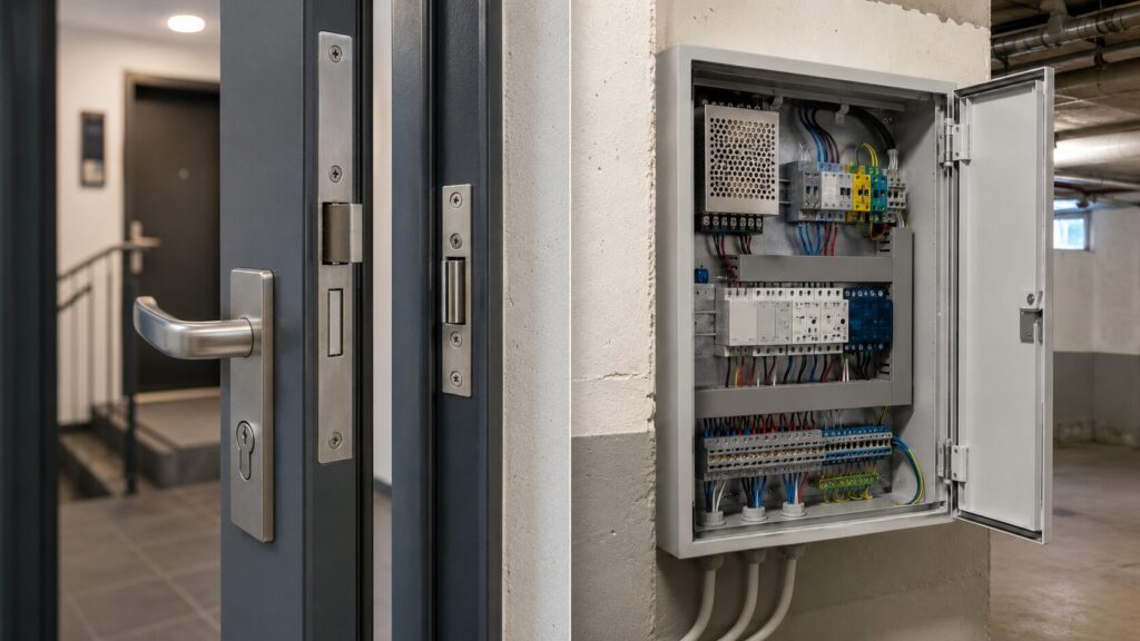 Türsprechanlage Mehrfamilienhaus: Klingelanlage richtig planen, erneuern und nachrüsten 9 Türsprechanlage Mehrfamilienhaus mit elektrischem Türöffner Relais und Netzteil