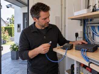 PoE-Switch und PoE-Injektor bei der Installation einer IP Türsprechanlage mit mehreren PoE Kameras