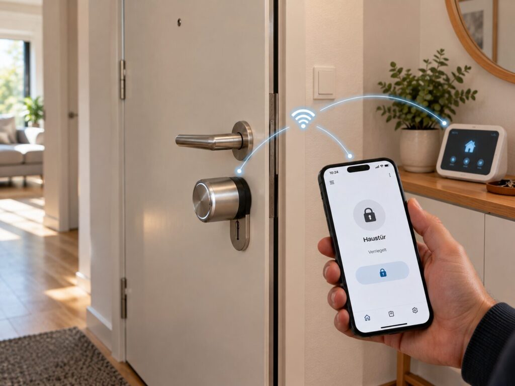 Smart Lock mit Google Home: kompatible Modelle, Matter und Einrichtung 1 Smart Lock mit Google Home und Matter im vernetzten Eingangsbereich