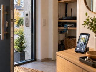 IP Türsprechanlage sicher im Heimnetz mit Router, PoE-Switch und Smartphone