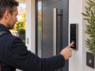 Zutrittskontrollsystem an einer Haustür mit Fingerprint, RFID und PIN